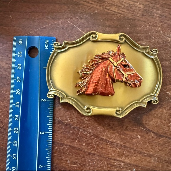 Vintage Western Belt Buckle Horse Head Brass Raintree USA 70s Equestrian Cowgirl - Picture 7 of 10